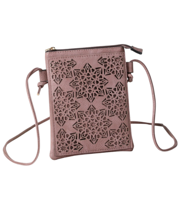 HG453 SNOWFLAKE LASER CUT CROSSBODY CELLPHONE BAG PURPLE
