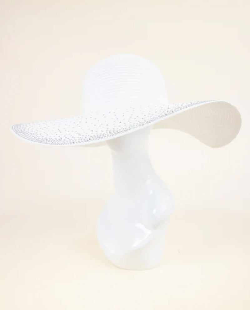 HT15014 FLOPPY HAT WITH RHINESTONES WHITE