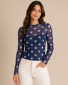 HT7466K LS STAR PRINT SHEER MESH TOP NAVY