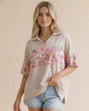 HT7605A OVERSIZED SHORT SLEEVE COLLARED TOP BEIGE