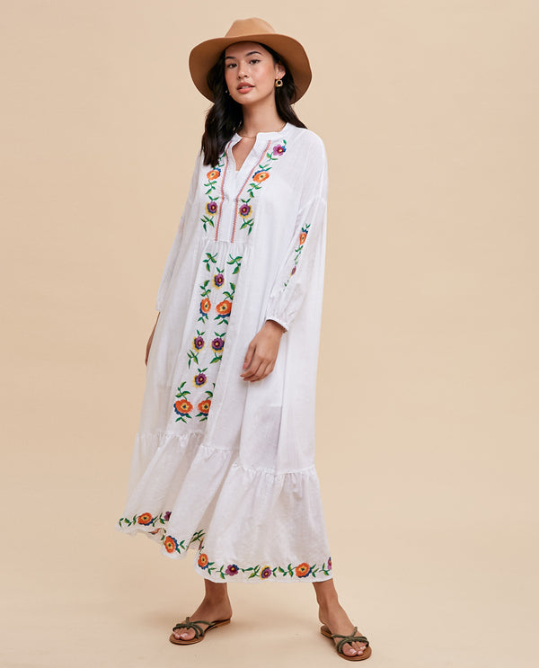 IN-LOOM ILD5636 COTTON EMBROIDERED RESORT DRESS OFF-WHITE
