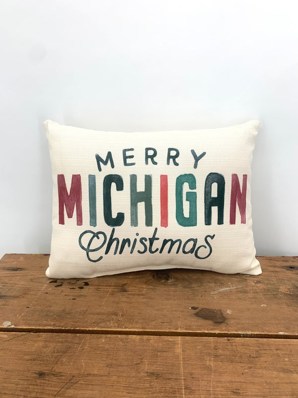 Little Birdie CHR0139P Merry Michigan Christmas Pillow