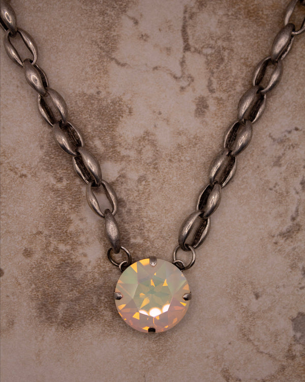 RACHEL MARIE DESIGNS ROCKFORD SILVER NECKLACE WHITE OPAL GLIMMER
