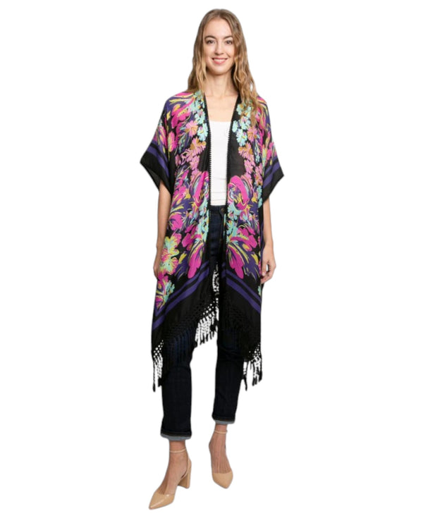 COMFYLUX JP2308 FLORAL PRINT COVER UP W/TASSLES