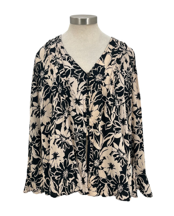 LOLA P E2W31-FQ51 FLORAL V-NCK BTTN UP