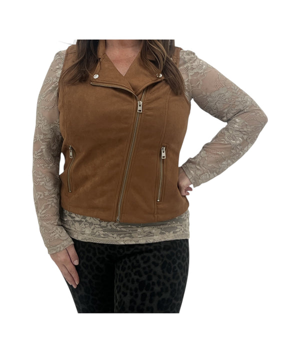 LONG SLEEVE LACE LAYERING TOP TAUPE