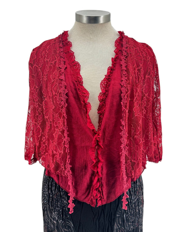 ACR-95362 LACE MOCK 2PC TOP RED