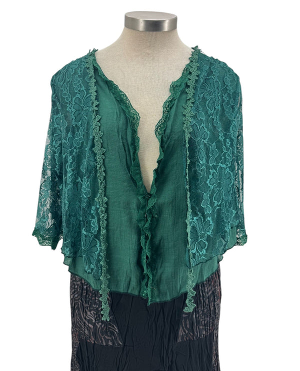 ACR-95362 LACE MOCK 2PC TOP GREEN