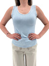 MADE IN ITALY ONE SIZE RAW EDGE TANK LT. blue