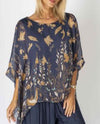 MADE IN ITALY PRINT SILK KAFTAN NAVY CAFE