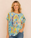 INOAH T1616SE PRINT JEWEL NECK SHORT SLEEVE SWEATER aqua