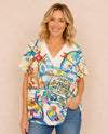 INOAH T1629BO SUMMER PRINT V NECK TOP white