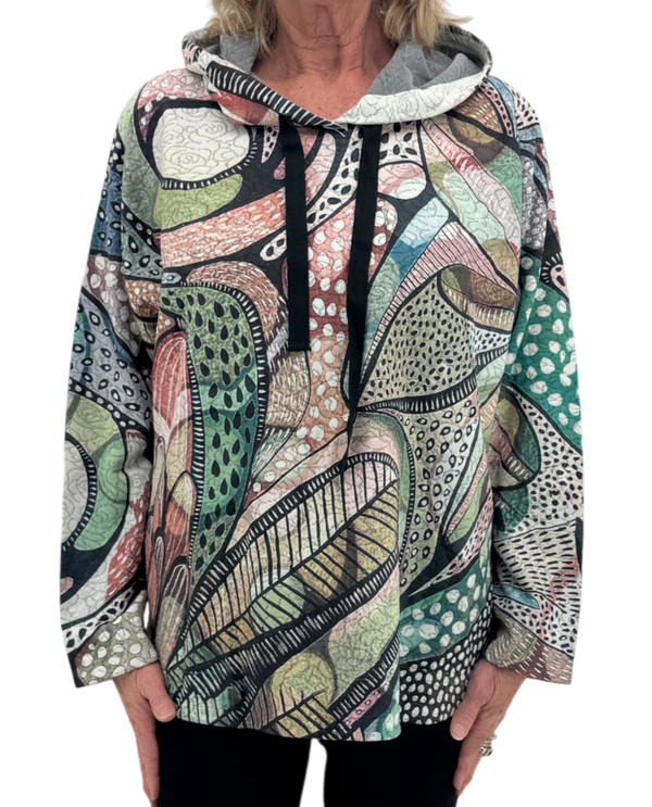 INOAH T436NB PRINT DRAWSTING HOODED TOP