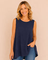 INOAH T958WKN WAFFLE SLEEVELESS TUNIC navy