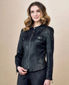 INSIGHT 47833 LACE DETAIL VEGAN LEATHER JACKET silver lace black