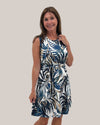 ISCA 5355-5270 LEAF PATTERN SLEEVELESS DRESS BLUE