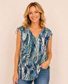 ISCA 8840-5204 PRINT SHIRRED SLEEVELESS TOP blue