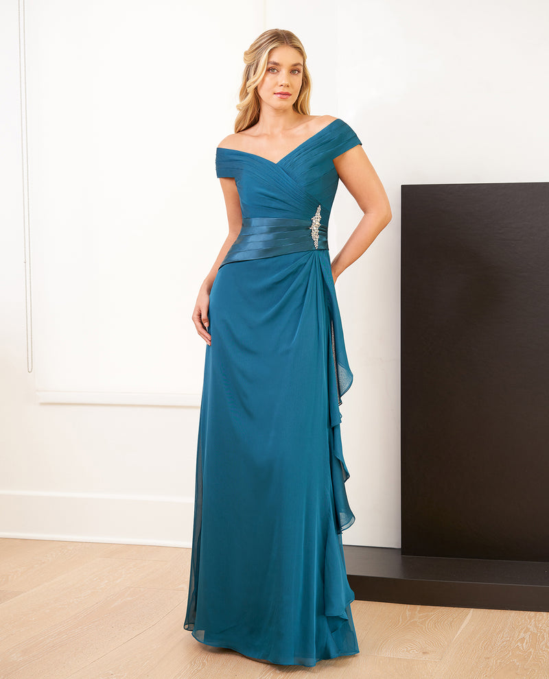 JADE JASMINE J1161 RUCHE WITH RHINESTONE DRESS TEAL