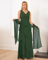 JADE JASMINE J8807  PETITE V NECK LAYERED CHIFFON EVERGREEN