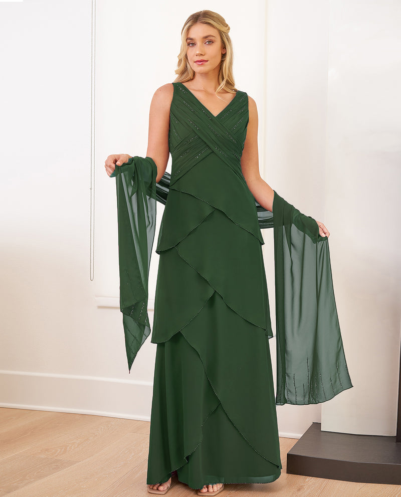 JADE JASMINE J8807 PETITE V NECK LAYERED CHIFFON