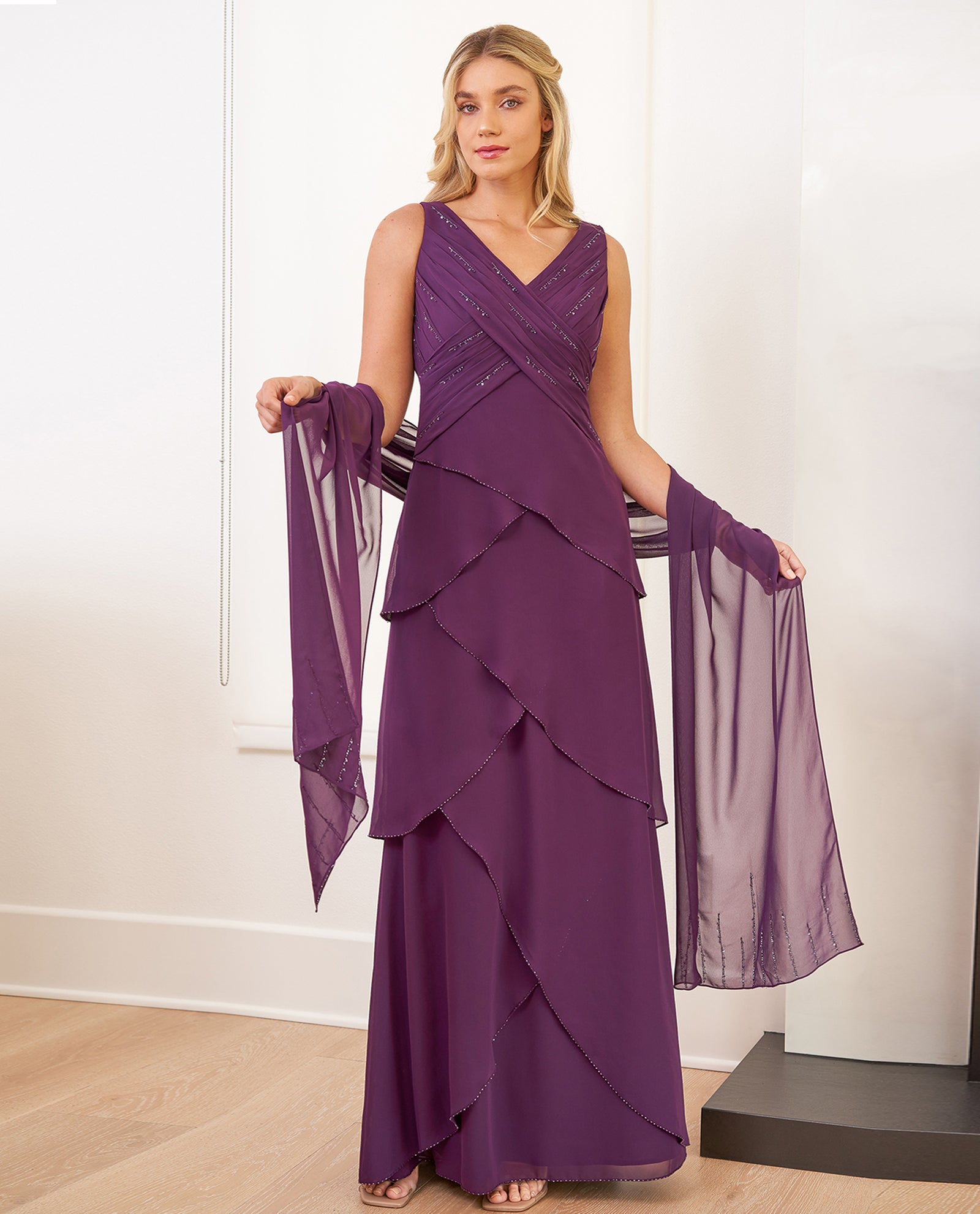 JADE JASMINE J8807 PETITE V NECK LAYERED CHIFFON