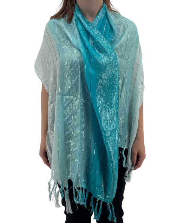 JB016 METALLIC GRADATION SCARF AQUA/SILVER