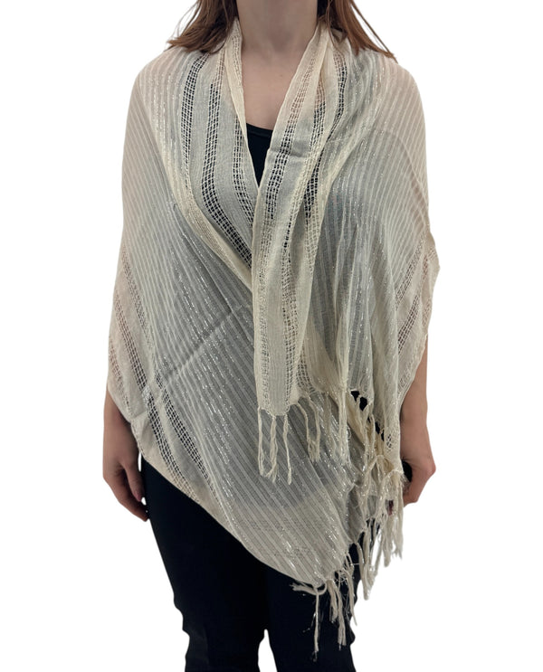 JB045 METALLIC THREADS THIN SCARF BEIGE