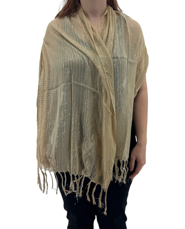 JB045 METALLIC THREADS THIN SCARF TAN