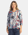 JESS & JANE 65-2186 GLORY DAYS V-NECK 3/4 SLEEVE denim