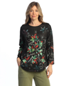 JESS & JANE FB10-2258 HOLLY JOLLY LONG SLEEVE CHRISTMAS TOP BLACK