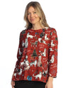 JESS & JANE JK1-2240 MEOW CHRISTMAS LONG SLEEVE TOP RED