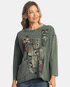 JESS & JANE M111-2163 ANTIGUA MINERAL WASHED FRENCH TERRY DROP SHOULDER TOP olive