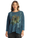 JESS & JANE M112-2159 SUNBURST MINERAL WASHED TUNIC TOP WITH GAUZE POCKET blue