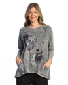 JESS & JANE M12-2280 ALLURE COTTON SLUB PATCH POCKETS TUNIC TOP MIDNIGHT