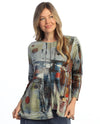 JESS & JANE PRISMA PRINTED FRENCH BRUSH TUNIC WITH POCKET BLUE