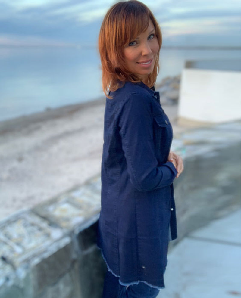 ETHYL JK31842 DENIM DUSTER JACKET DARK DENIM