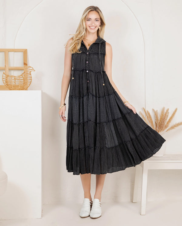 YOUNG THREADS JK44507 PATCHWORK HOODED MAXI CHARCOAL