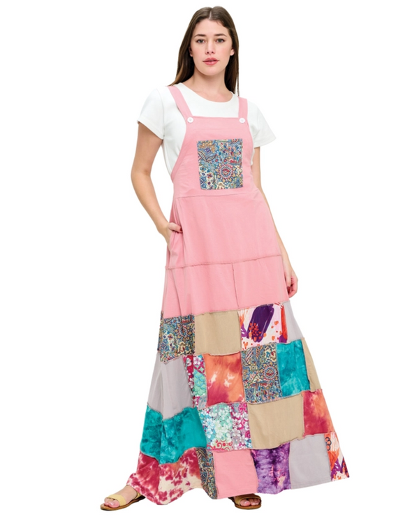YAK & YETI 25186 FLORAL PATCHWORK MAXI DRESS BLUSH