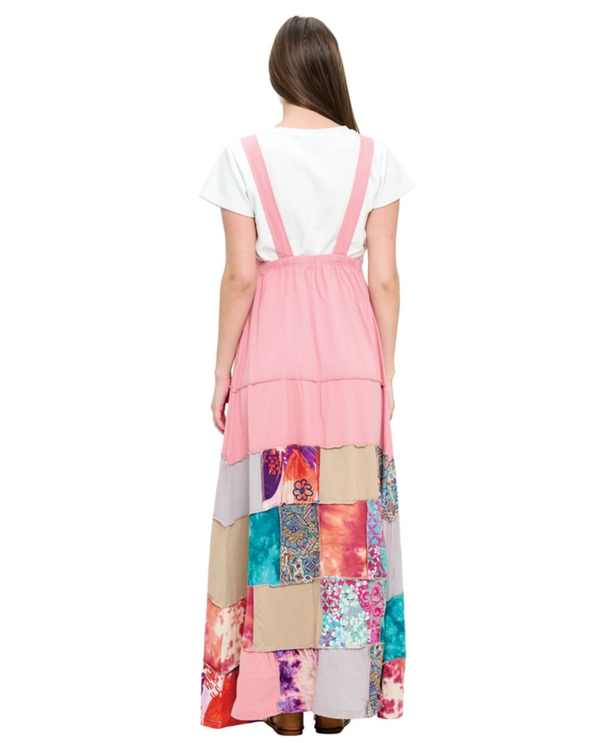 YAK & YETI 25186 FLORAL PATCHWORK MAXI DRESS BLUSH