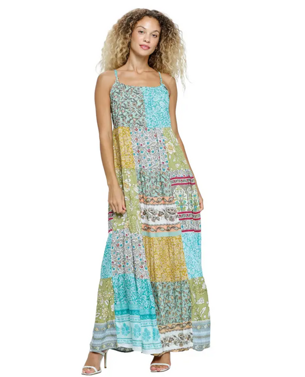 YAK & YETI 25196 PATCH FLORAL MAXI DRESS MULTI