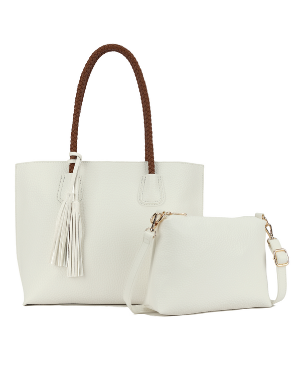 TWO IN ONE TOTE WITH ZIPPER TOP WHITE