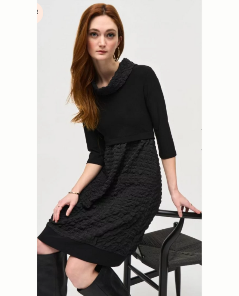 JOSEPH RIBKOFF 243114 JACQUARD KNIT 3/4 SLEEVE DRESS black