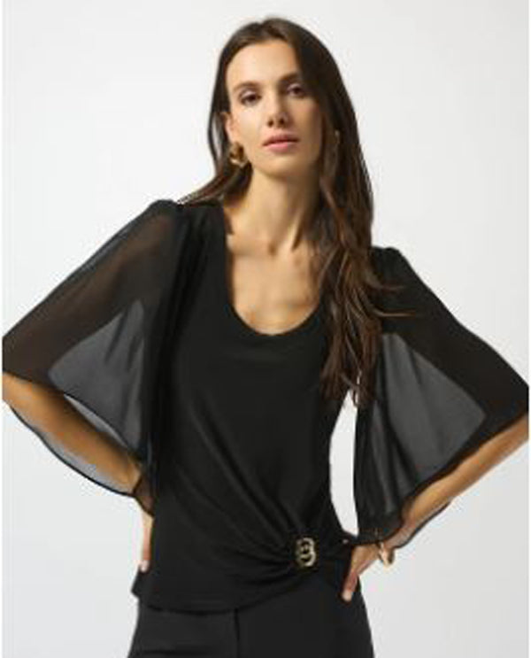 JOSEPH RIBKOFF 253055 CHIFFON & KNIT FITTED TOP FRONT