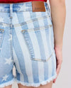 JUDY BLUE 150298 STAR & STRIPE FRAY HEM SHORTS LIGHT WASH back