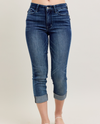 JUDY BLUE 72121 MID RISE CUFFED CAPRI JEAN dark wash 