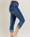 JUDY BLUE 72121 MID RISE CUFFED CAPRI JEAN dark wash dark wash