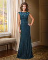 JADE COUTURE K178010 PETITE LACE CAP SLEEVE DRESS TEAL