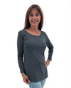 KEREN HART 155 3/4 SLV SCOOP NECK TOP CHARCOAL