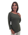 KEREN HART 155 3/4 SLV SCOOP NECK TOP OLIVE 
