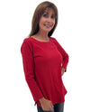 KEREN HART 155 3/4 SLV SCOOP NECK TOP RED